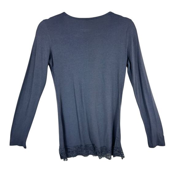 Modbe Gray Lovely Lace Long Sleeve Scoop Neck Lightweight Cotton Modal Top Sz L - Picture 2 of 4
